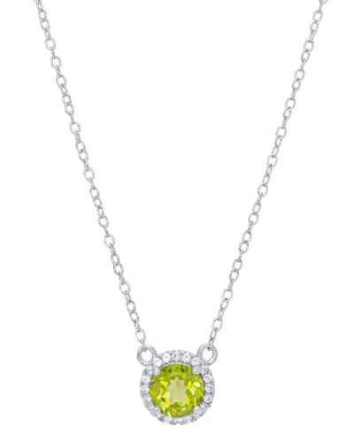 Macy's Peridot (7/8 Ct. T.w.) & Lab Grown White Sapphire (1/8 Ct. T.w.) Halo 18" Pendant Necklace In Sterli