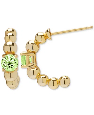 Macy's Peridot Ball-beaded Half Hoop Earrings (1/2 Ct. T.w.) In 14k Gold Over Sterling Silver