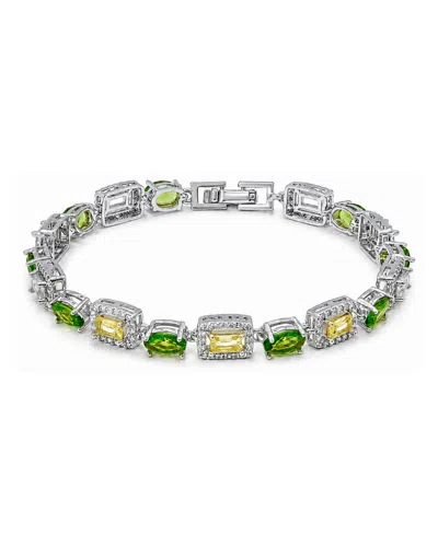 Macy's Peridot Oval And Lemon Yellow Baguette Cubic Zirconia Pave Halo Bracelet In Metallic