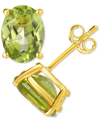 Macy's Peridot Oval Stud Earrings (2-1/3 Ct. T.w.) In 14k Yellow Gold In Green