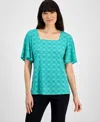 Macy's Jm Collection Petite Square-neck Top, Exclusively At  In Neo Jade Combo