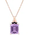 MACY'S PINK AMETHYST (5-7 CT. T.W.) & BLACK SAPPHIRE (1/4 CT. T.W.) HALO 18" PENDANT NECKLACE IN ROSE-PLATE