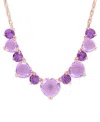 Macy's Pink & Purple Amethyst Heart & Round 17" Collar Necklace (37-1/2 Ct. T.w.) In Rose-plated Sterling S In Amethyst