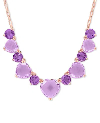 Macy's Pink & Purple Amethyst Heart & Round 17" Collar Necklace (37-1/2 Ct. T.w.) In Rose-plated Sterling S