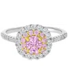 Macy's Pink & White Cubic Zirconia Halo Engagement Ring In Sterling Silver In Silver