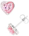 Macy's Pink And White Cubic Zirconia Heart Stud Earrings In Sterling Silver Or 14k Gold Over Sterling Silve In Sterling Silver