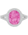 Macy's Pink & White Cubic Zirconia Oval Halo Split Shank Ring In Sterling Silver (also Available In Blue) In Pink