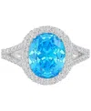 Macy's Pink & White Cubic Zirconia Oval Halo Split Shank Ring In Sterling Silver (also Available In Blue) In Blue