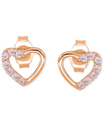 Macy's Pink Cubic Zirconia Heart Stud Earrings In 14k Rose Gold Over Sterling Silver