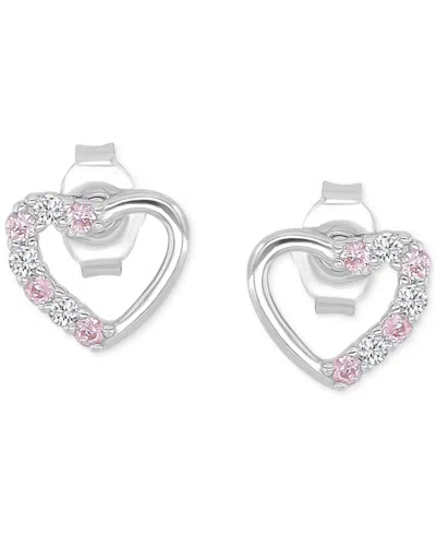 Macy's Pink Cubic Zirconia Heart Stud Earrings In 14k Rose Gold Over Sterling Silver