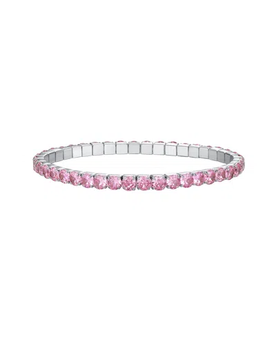 Macy's Pink Cubic Zirconia October Birthstone Tennis Stretch Bracelet In White