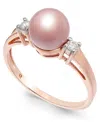 Macy's Pink Cultured Freshwater Pearl (7mm) & Diamond Accent Ring In 14k Rose Gold In Rose Gold