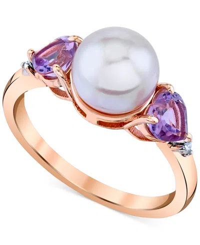 Macy's Pink Cultured Freshwater Pearl (8mm), Pink Amethyst (3/4 Ct. T.w.) & Diamond Accent Ring In 10k Rose In Rose Gold