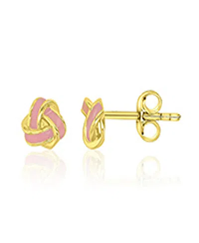 Macy's Pink Enamel Knot Stud Earrings In 14k Yellow Gold Over Sterling Silver In Multi
