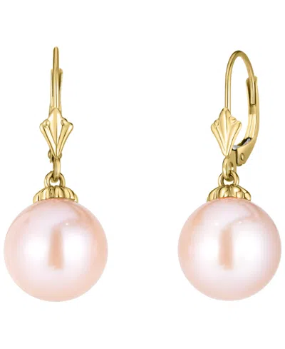 Macy's Pink Freshwater Pearl (11mm) Earrings In 14k Yellow Gold In Transparent