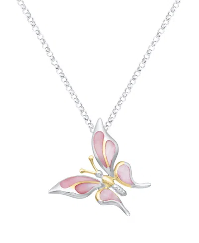 Macy's Pink Pearl Butterfly Pendant Necklace In Sterling Silver In Metallic
