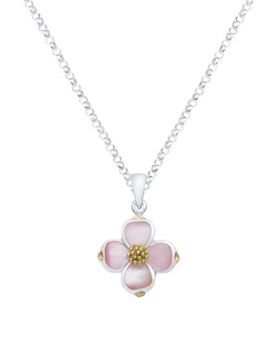 Macy's Pink Pearl Dogwood Pendant Necklace In Sterling Silver In Metallic