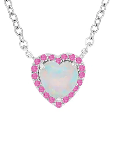 Macy's Pink Sapphire (0.12 Ct. T.w.) & Opal (6mm) Necklace In Rhodium Over Sterling Silver In Multi