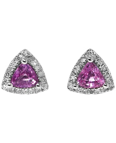 Macy's Pink Sapphire (1/2 Ct. T.w.) & Diamond (1/10 Ct. T.w.) Stud Earrings In 14k White Gold In Metallic