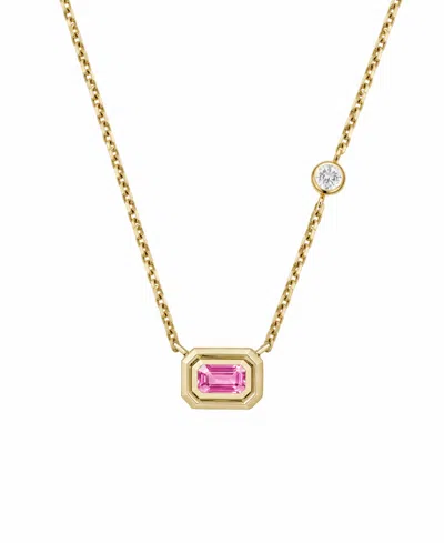Macy's Pink Sapphire Emerald-cut & Diamond Pendant Necklace (3/8 Ct. T.w.) In 14k Gold
