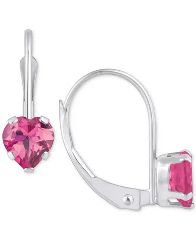 Macy's Pink Sapphire Heart-shaped Solitaire Leverback Earrings (1-1/10 Ct. T.w.) In 10k Gold In White Gold