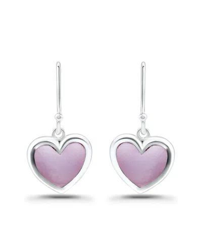 Macy's Pink Shell Inlay Fine Silver-plated Heart Fishhook Drop Earrings In Silver,pink