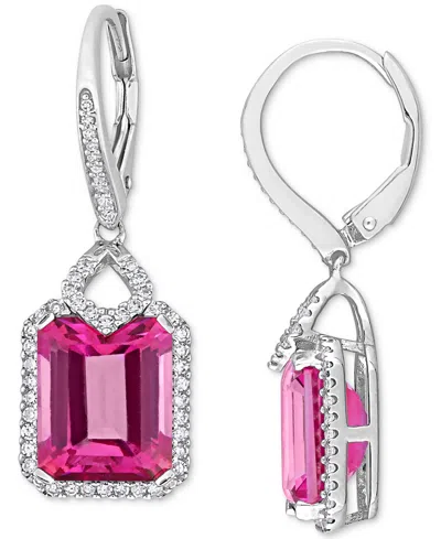Macy's Pink Topaz (11-1/6 Ct. T.w.) & Diamond (1/2 Ct. T.w.) Leverback Drop Earrings In Sterling Silver