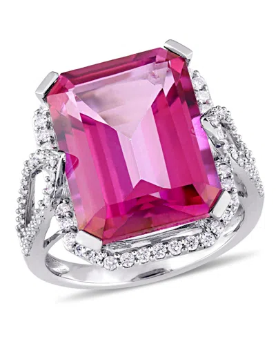 Macy's Pink Topaz (14 1/2 Ct. T.w.) And Diamond (1/2 Ct. T.w.) Ring In 14k White Gold
