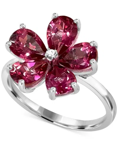 Macy's Pink Topaz (4-1/4 Ct. T.w.) & Diamond Accent Flower Ring In Sterling Silver