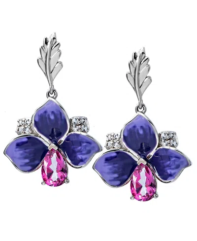 Macy's Pink Topaz (7/8 Ct.t.w) And Enamel Flower Earrings In Sterling Silver