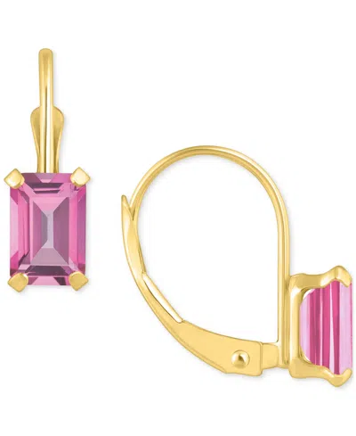 Macy's Pink Topaz Emerald-cut Solitaire Leverback Earrings (1-3/8 Ct. T.w.) In 10k Gold
