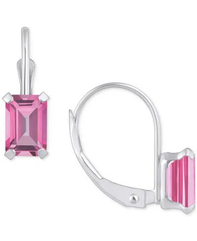 Macy's Pink Topaz Emerald-cut Solitaire Leverback Earrings (1-3/8 Ct. T.w.) In 10k Gold In White Gold