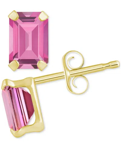 Macy's Pink Topaz Emerald-cut Solitaire Stud Earrings (1-3/8 Ct. T.w.) In 10k Gold In Pink Topaz,gold