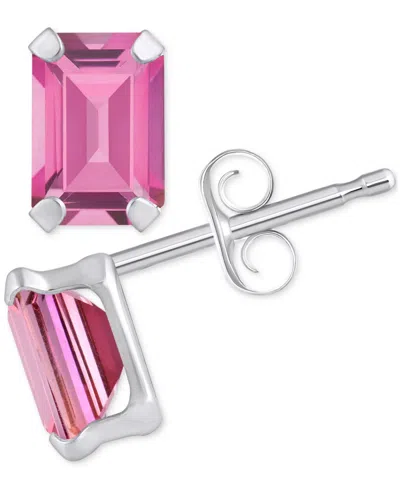 Macy's Pink Topaz Emerald-cut Solitaire Stud Earrings (1-3/8 Ct. T.w.) In 10k Gold In Pink Topaz,white Gold