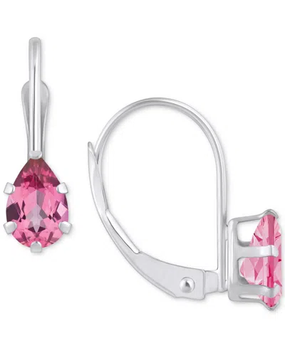 Macy's Pink Topaz Pear-cut Solitaire Leverback Earrings (1 Ct. T.w.) In 10k Gold In White Gold