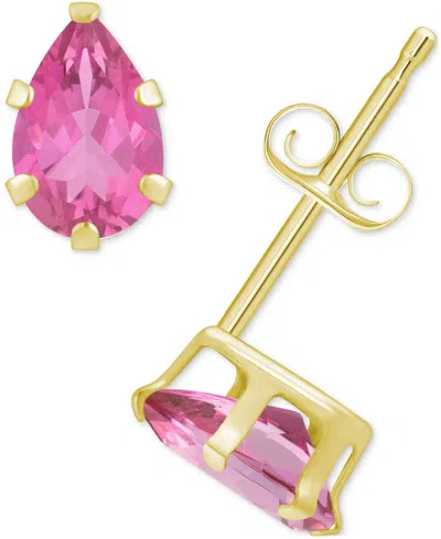 Macy's Pink Topaz Pear Solitaire Six Prong Stud Earrings (1 Ct. T.w.) In 14k Gold In Pink Topaz,gold