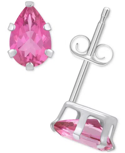 Macy's Pink Topaz Pear Solitaire Six Prong Stud Earrings (1 Ct. T.w.) In 14k Gold In Pink Topaz,white Gold