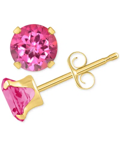 Macy's Pink Topaz Solitaire Four Prong Stud Earrings (1-1/5 Ct. T.w.) In 14k Gold (also In Turquoise) In Pink Topaz,gold