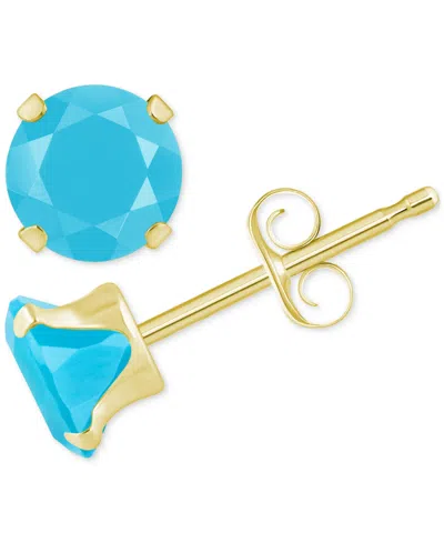 Macy's Pink Topaz Solitaire Four Prong Stud Earrings (1-1/5 Ct. T.w.) In 14k Gold (also In Turquoise) In Turquoise,gold