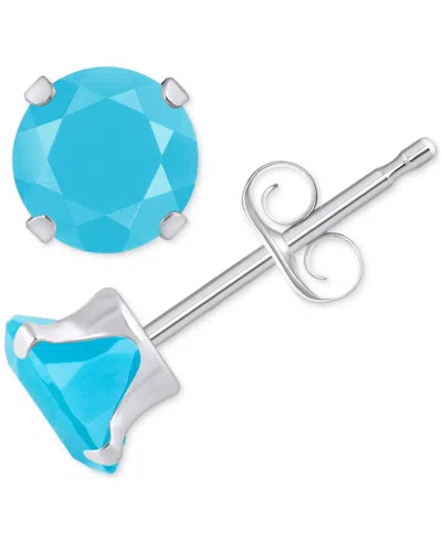Macy's Pink Topaz Solitaire Four Prong Stud Earrings (1-1/5 Ct. T.w.) In 14k Gold (also In Turquoise) In Turquoise,white Gold