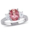 Macy's Pink Tourmaline (2 Ct. T.w.) And Diamond (5/8 Ct. T.w.) 3-stone Ring In 14k White Gold In Pink Tourmaline