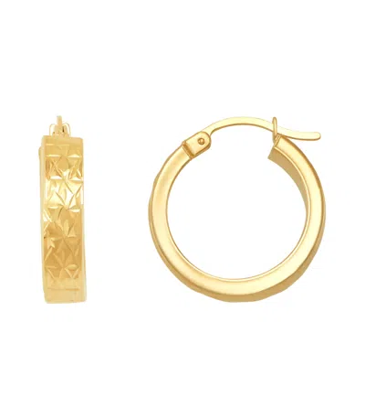 Macy's Polished And Diamond Cut Flat Round Hoop Earrings In 14k Yellow Gold, 20mm