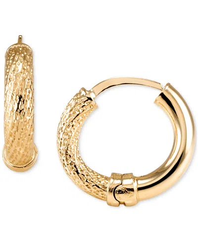 Macy's Polished & Textured Extra Small Hoop Earrings In 10k Gold, 0.39" In Yellow