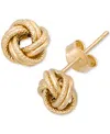 Macy's Polished & Textured Love Knot Stud Earrings In 10k Gold In Gold