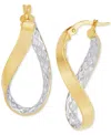 Macy's Polished & Textured Oval Twist Hoop Earrings In 10k Gold In Gold