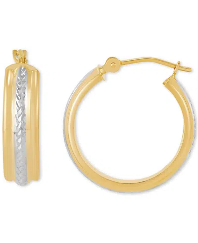 Macy's Polished & Textured Two-tone Flex Tube Small Hoop Earrings In 10k Gold, 5/8"