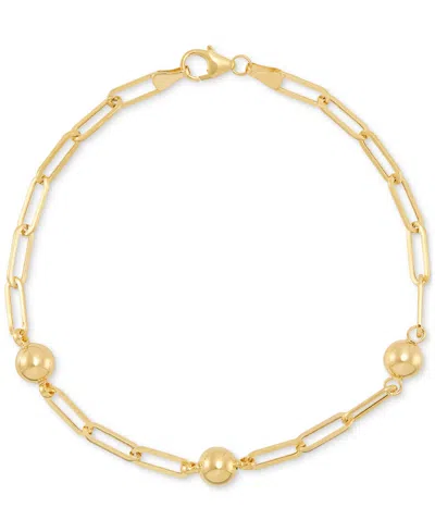 Macy's Polished Bead Station Chain Link Bracelet In 10k Yellow Gold