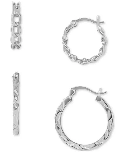 Macy's Polished Braided & Diamond-cut Hoop Earrings Set In 18k Gold Over Sterling Silver, Created For Macy'