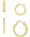 Macy's Polished Braided & Diamond-cut Hoop Earrings Set In 18k Gold Over Sterling Silver, Created For Macy' In Gold Over Silver