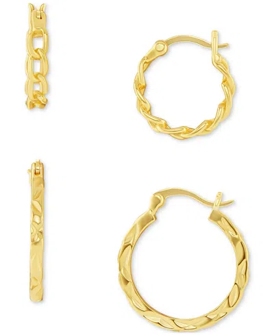 Macy's Polished Braided & Diamond-cut Hoop Earrings Set In 18k Gold Over Sterling Silver, Created For Macy' In Gold Over Silver